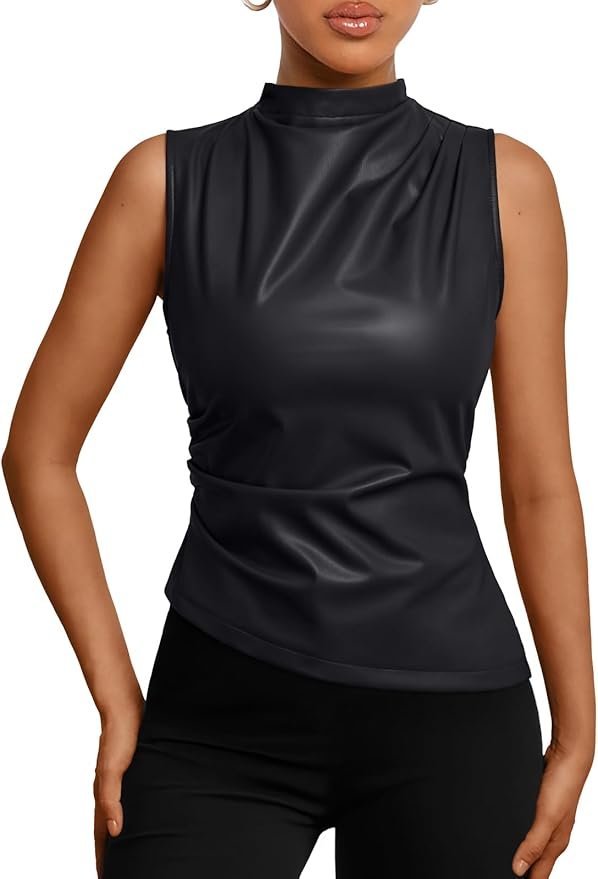 Asymmetrical Mock Neck Leather Tops for Fall Club Outfits